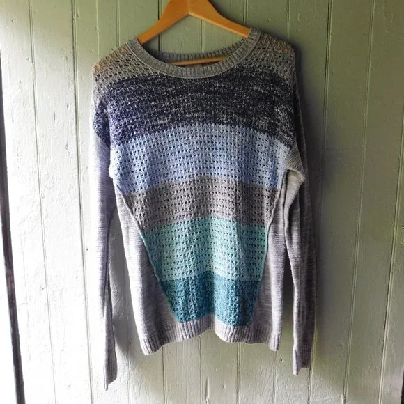 Color Block Blue Grey Lightweight Open Knit - Picture 1 of 8
